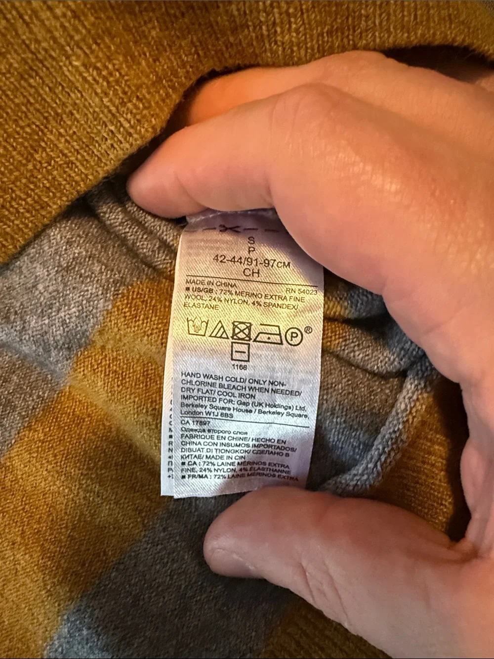 Banana Republic Merino Wool Men's Crewneck Sweater - Mustard and Gray Stripes